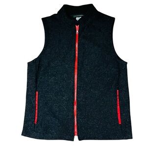 100% High Quality Merino Wool Vest Women’s Heathered Charcoal & Red Zip  Sz M